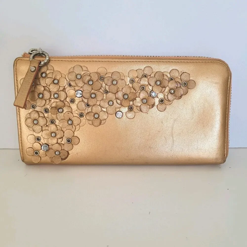 Anteprima Mazzetto Wallet Geniue Leather Zip Large Floral Metalic Studd Designer